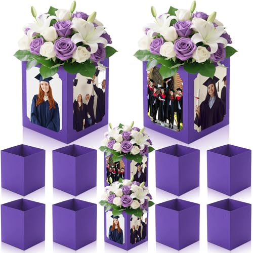 Spiareal 6 Pcs Graduation Box Centerpieces for Table 6/7 Inch Photo Frame Display Congrats Grad Party Favor Gift Picture Table Box Photo Props Frame for Graduation Decoration(Purple)