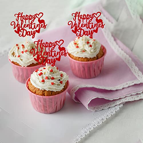 24 Pack Happy Valentine's Day Cupcake Toppers With Heart Glitter Sweet Love Theme Valentine's Day Cupcake Food Picks Valentine's Day Theme Birthday Party Cake Decorations Supplies Red #TOP5
