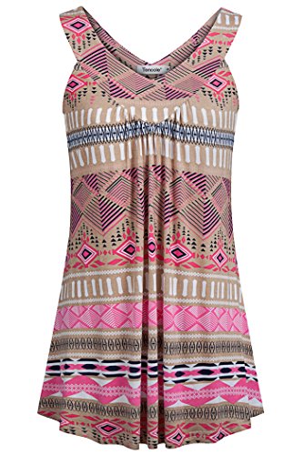 Tencole Summer Sleeveless Tops Flowy Pleated Tunic Tank Tops for Women Loose Fit M-2XL Apricot