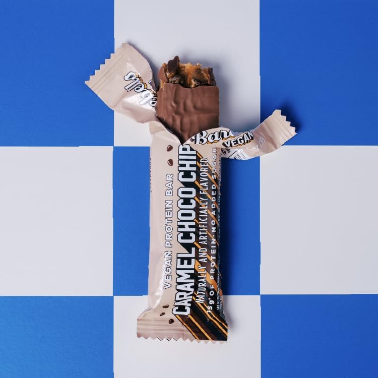 Image of Barebells Vegan Protein Bars Caramel Choco Chip, Plant Based with High Protein - Chocolate Protein Bars - Perfect on The Go Protein Snack & Breakfast Bars 24 Count (Pack of 1)
