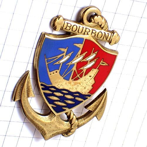 ブローチ・ブルボン家ボート帆船イカリ海ミリタリーフランス海軍 TROUPESDEMARINE COMPAGNIEDEBOURBON
