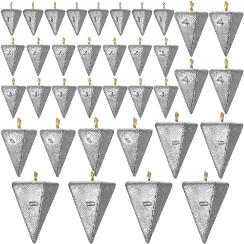 Glimin 36 Pcs Pyramid Fishing Weights Sinkers Saltwater Pyramid Sinkers Rig Fishing Weights Gear Tackle Surf Casting Freshwater Ocean Catfish (3 oz)