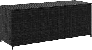 Black PE Rattan and Powder-Coated Steel Outdoor Storage Box with Bench Seat for Cushions Pillows Blankets Garden Patio Balcony Furniture 4-Piece Set