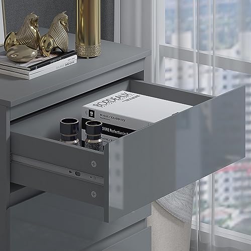 FWStyle Large 3 Drawer Chest Bedroom Furniture Deep Drawers - W60 x D40 x H77cm (Grey Gloss) - Image 3