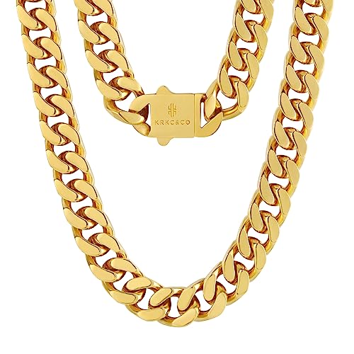 KRKC&CO Gold Chain for Men 8/12/14mm, 18k Miami Thick Cuban Link Necklace,Brithday Father Day Gift for Him from Wife, 4-Side Cut, Hip Hop Jewelry, Ant