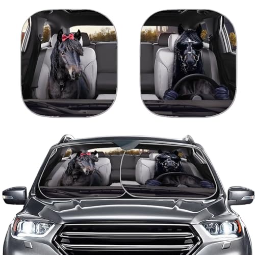 Image of Fashion Horse Print Sunshade Visor 2 PCS Car Windshield Sun Shade Easy Installation Foldable Automotive Interior Accessories for Sun Protection Sun Shade for UV Protection