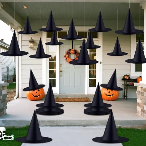 ZeeDix 24 PCS Halloween Witch Hats, Hanging Decor for Yard Porch Ceiling