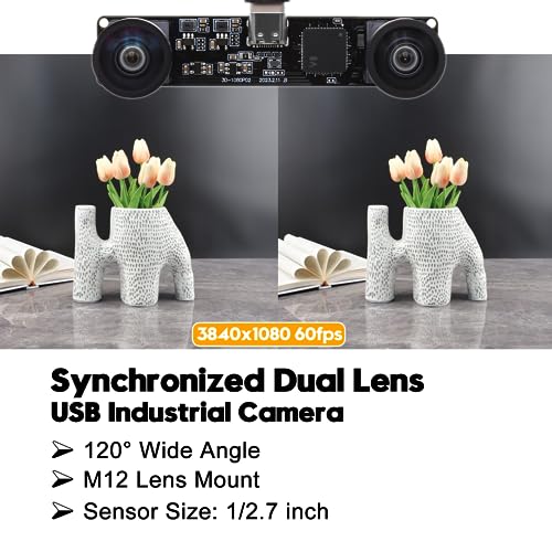 Svpro Dual Lens USB Camera Module 1080P 60fps UVC Industrial Camera Board Synchronization Record in Color with Dual M12 Lens,Distortion-Free Wide Angle USB Board Camera for 3D,VR,Biometric Detection - Image 2