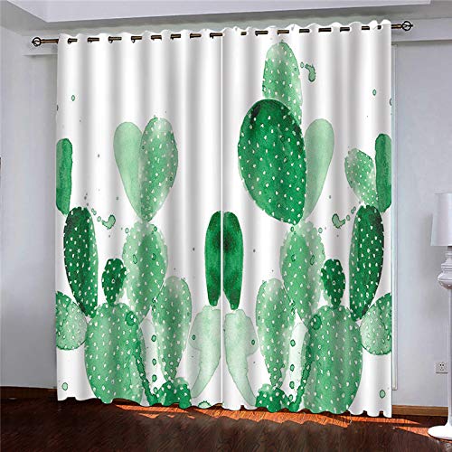 Rideaux Opaques Thermiques Isolants Anti Froid Paire de Draperies Occultantes à Oeillets Motif Cactus