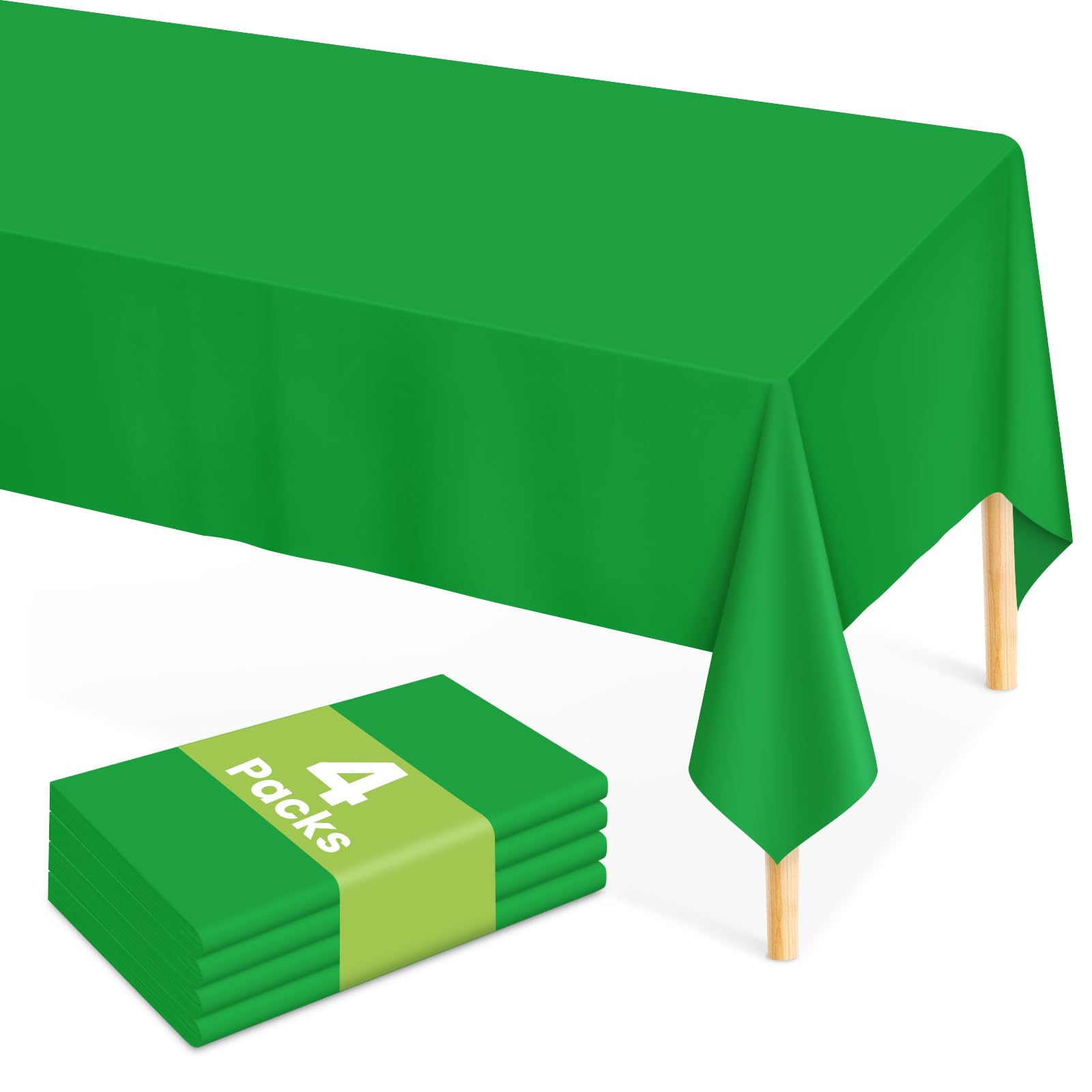 Mulbozy Green Plastic Table Cloth Disposable 4 Pack, 54 × 108 Inch