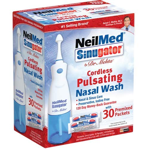NeilMed Sinugator Cordless Pulsating Nasal Wash Kit with One Irrigator, 30 Premixed Packets