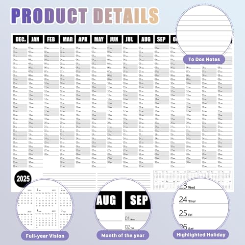 Calendários de parede 2025, calendário de pôster de 365 dias 2025, calendário de agenda anual 2025 p