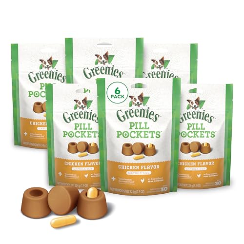Image of Greenies Pill Pockets for Dogs Large Size, Dog Treat Pouch for Capsule Medication, Chicken Flavor, (6) 7.9 oz. Pouches