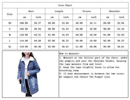 Chouyatou Women'S Winter Faux Fur Collar Sherpa Lined Long Denim Coat Trucker Jacket thumb #6