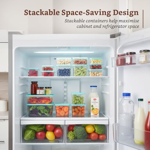 Image of Amazon Brand - Solimo Plastic Container Set with Airtight Lids | BPA-Free | Microwave & Dishwasher Safe | Kitchen Storage Containers | Set of 17