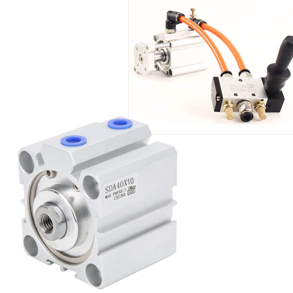 SDA40 Air Cylinder, Aluminum Alloy Double Action Pneumatic Components 10 or 15 or 20mm, and Sturdy with Compact Design, Self, Lubricating Bearings for Smooth Operation, (SDA40X10)