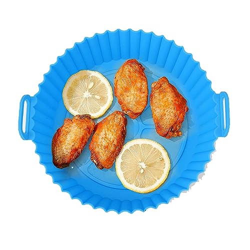 Image of Clazkit Air Fryer Liners I Round Silicone Basket Baking Tray I Pot with Ear Handles I Nonstick Reusable Heat Resistant I Cooking Oven Insert Accessories - Multicolor (8 inch, Pack of 1)