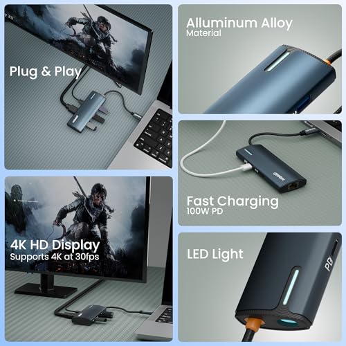 Image of SAL-DS-15H 5-in-1 Type-C USB Hub Adapter with USB 3.0x3, 4K HDMI Output, 100W PD Charging, 5Gbps Data Transfer, LED Indicator, Aluminium Alloy Build, Plug & Play for Laptops /Tablets