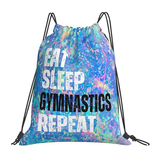 Eat Sleep Gymnastics Repeat Drawstring Backpack Gym String Bag Sports Drawstring Sackpack For Women Men