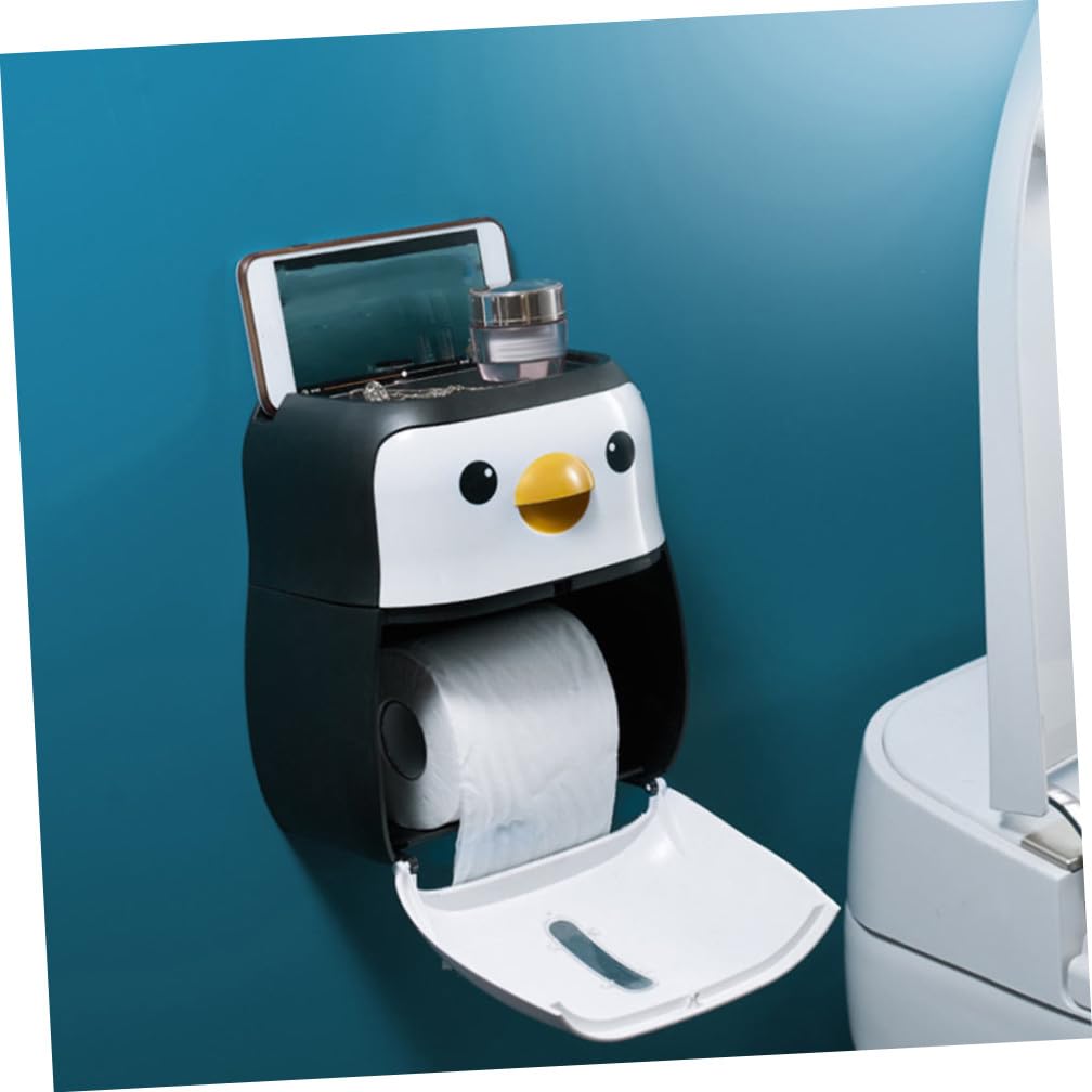 Ipetboom Wasserfeste Toilettenpapierbox aus Kunststoff ohne Bohren mit Pinguin Design Weiß für Hotel Badezimmer und Haushalt als Praktischer Rollenpapierhalter