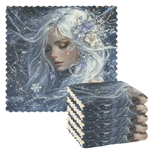 Amooorous Archers Game Anime Girl - Toallas plateadas para secar platos, paños de cocina, paños de cocina de algodón tejido de café, paños de cocina de rizo de 11 x 11 pulgadas, 6 piezas