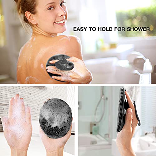 Soft Silicone Body Scrubber Handheld Shower Cleansing Brush, Gentle Exfoliating And Massage For All Kinds Of Skin (Black) #TOP3