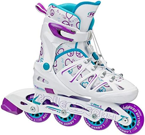 Roller Derby Girl's Stinger Adjustable Inline Skates White/Purple/Teal ,Small (12-1)
