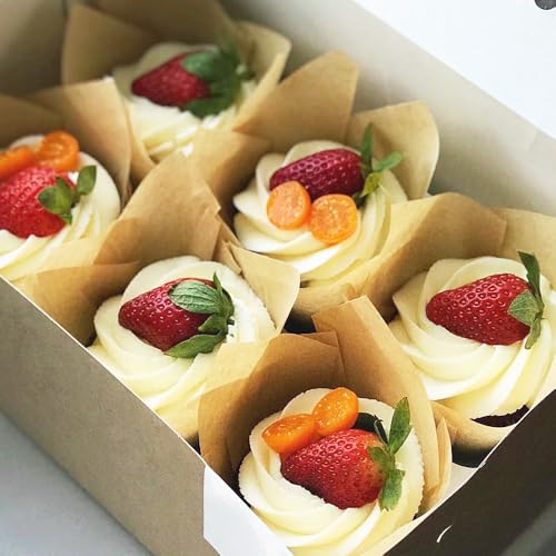 Image of 150 Pieces Tulip Cupcake Muffin Liners Paper Baking Cups Greaseproof Cupcake Wrappers for Birthday Wedding Party Baby Showers Catering Restaurants(Light Coffee)