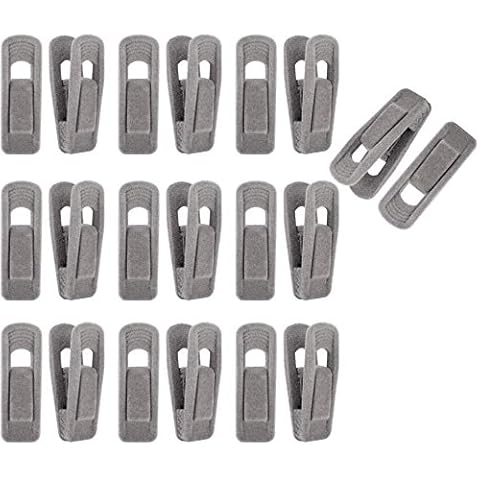 sysoon 20 Pack Gray Velvet Hangers Clips, Finger Clips Slim Line Strong Pinch Grip Clips for Pants Skirt Cloth Cover