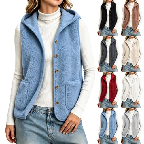 Womens Sherpa Fleece Vest Lightweight Button Sleeveless Jackets Waistcoat - image 1