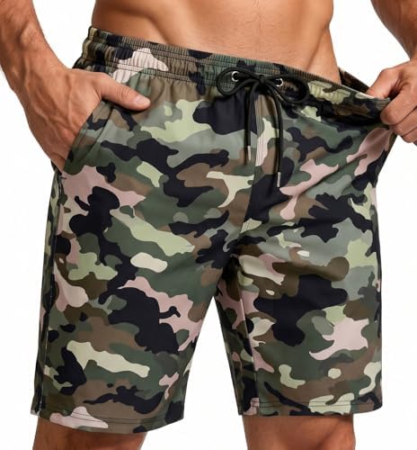 9 Inch Men Swim Trunk Board Short with Mesh Happy Birthday for Father Day Adult Husband Bf Guy Dad Who Have Everything Want Nothing Cool Unique Special Christmas Valentines Present Khaki Camo