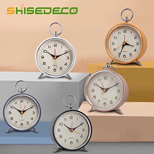 Shisedeco Analog Round Alarm Clock Battery Operated With Nightlight, Non Ticking Silent Retro Crescendo 4 Inches Small Simply Design Table/Desk Clock For Bedroom Living Room For Kids (Pink) #TOP1