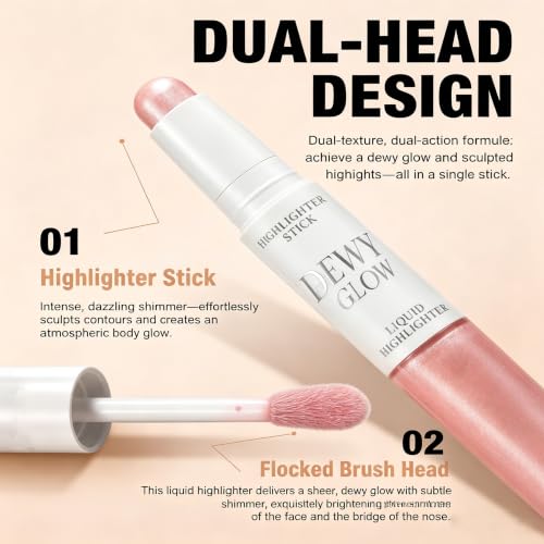 Shimmer Contour Highlighter Stick, Gold 2-in-1 Dual-Ended Cream & Liquid... - Image 3