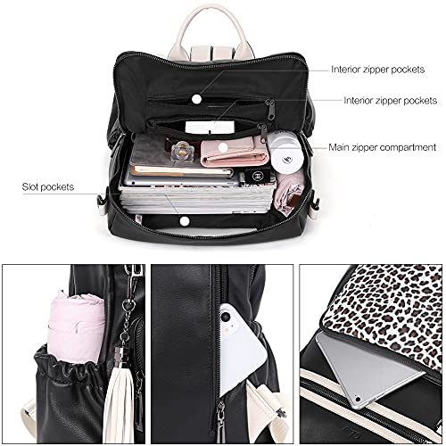Image of CLUCI Backpack Purse for Women Fashion Leather Designer Travel Large Ladies Shoulder Bags with Tassel, Black Leopard, Large,