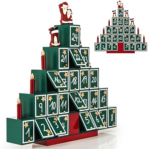 Spielwerk® Wooden Traditional Advent Calendar 2025 | 24 Day Countdown | Christmas Tree Pyramid | Festive Holiday Décor | Fill Your Own Advent Calendars for Kids and Adults