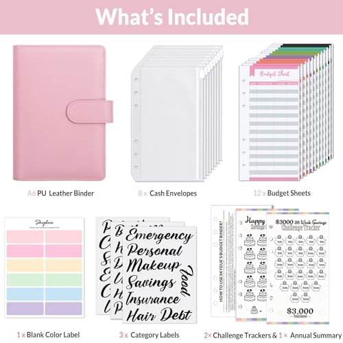 Image of SKYDUE Budget Binder With Cash Envelopes, Money Saving System, Expense Sheets, Challenge Trackers, and Category Labels - Combo Book for Saving Money