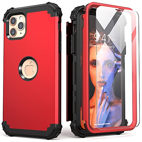 Coque iPhone 11 Pro Max silicone robuste protection écran verre trempé rouge