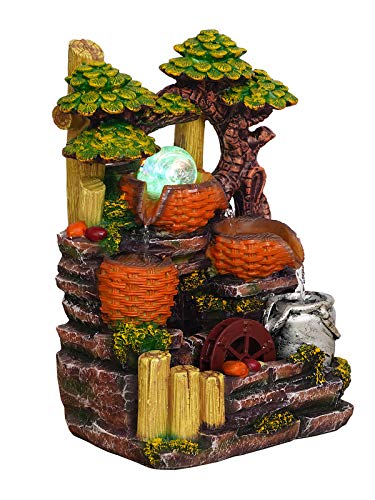 Image of Polyresin Elegant Table Top Indoor 3 Artistic Steps Waterfall Fountain for Home Decor with Multicolour LED, Speed Controller Pump & Crystal Ball (Size: 35.5 x 25 x 21CM | Colour: Multi)