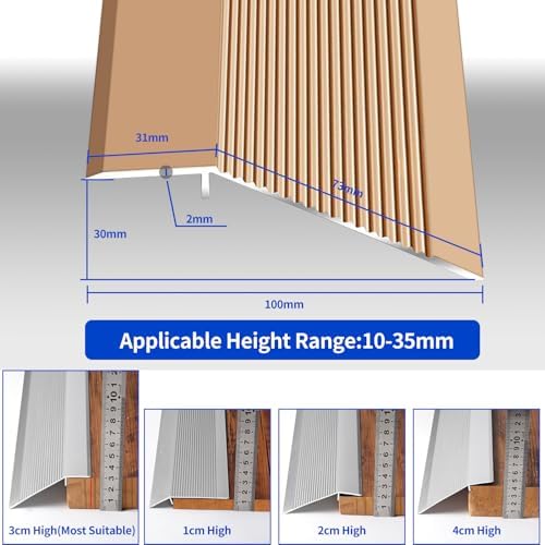 2 Pack Aluminum Floor Transition Strip Door Bar,Metal Floor Bar for Doorways Threshold Ramp Tile Laminate Planks,Bridge The Height Between 10-35mm(Copper Gold,0.9m × 10cm) - Image 2
