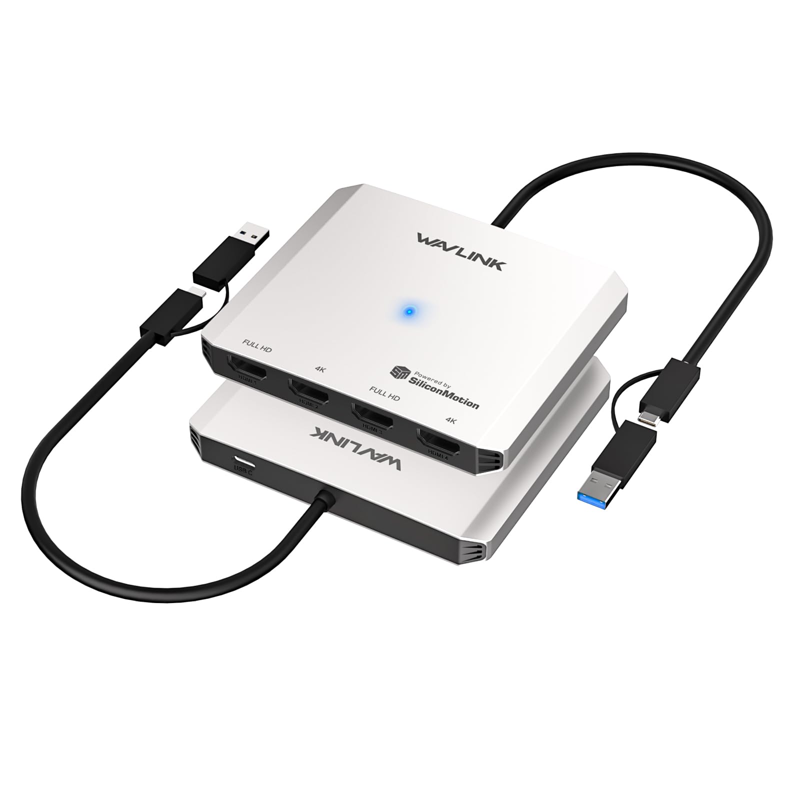 Adaptateur USB C vers HDMI, WAVLINK Adaptateur Quadruple Moniteur pour Systèmes macOS M1/M2/M3/M4. Hôtes Type-C/A, 4 HDMI, Pilote SMI Requis | Universal USB A vers HDMI Extended Dual Triple Display pour Windows, Macbook Neo, Mac M1-M5 Driver requis