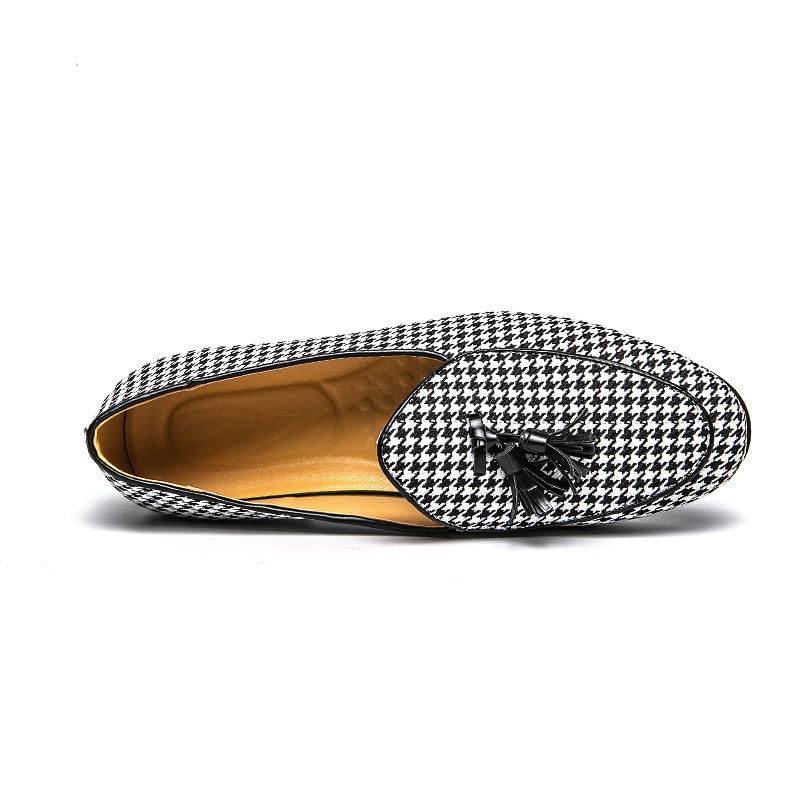 Santimon Mens Loafers Wedding Dress Shoes Slip-On Hounstooth Tassel Loafers for Men Tuxedo Suit Shoes2