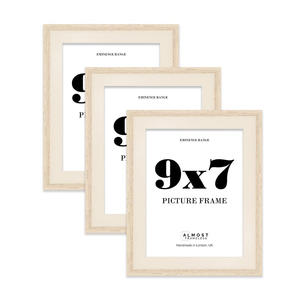 9x7" Oak Picture Frame - Rustic Wood Industrial Effect Photo Frame for Wall Display, Ideal for Posters, Prints & Home Décor, Wall Hooks and Kickstand, 32mm Edge - 3 Pack