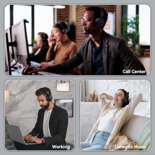 Image of Bluetooth Headset with Microphone, 60 Hrs Bluetooth Headphones with Mic, Wireless Headset with Mic for Work /Meetings /Office /iPhone /Phone Calls /Call Center /Computer /PC /Teams /Zoom /Podcast /Skype /WebEx
