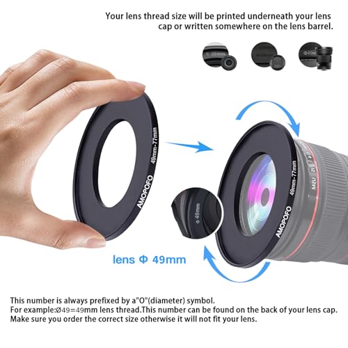 Image of 49mm to 77mm Step-Up Ring Filter adapter /49mm to 77mm Camera Filter Ring ;Compatible All Brands 49 mm Lens and 77 mm UV,ND,CPL,Metal Step Up Ring