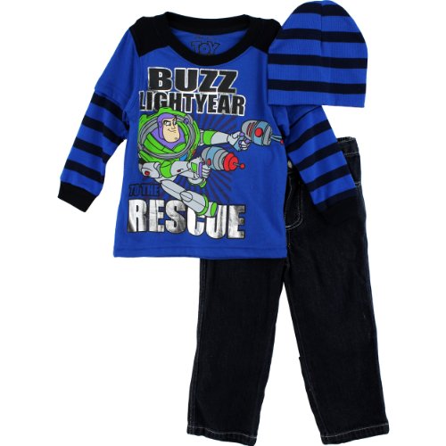 Disney Boys 2-7 Three Piece Buzz Lightyear to The Rescue Pant Set, Blue, 4T