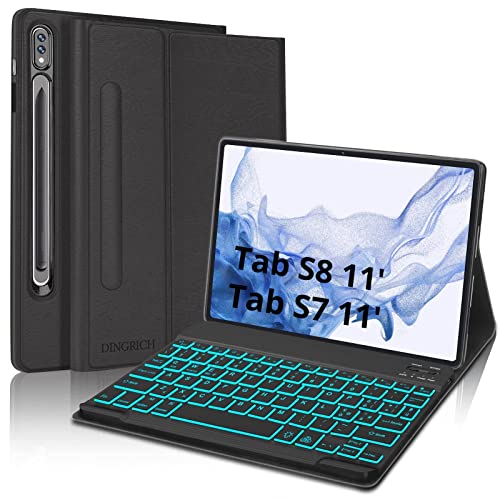 JADEMALL Tastatur Hülle für Samsung Galaxy Tab S8 2022/S7 11 Zoll 2020, Magnetisch QWERTZ Deutsch Beleuchtete Bluetooth Tastatur mit Hülle für Samsung Tab S7 /Tab S8 Cover