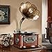 LuguLake Record Player Retro Turntable All in One Vintage Phonograph Nostalgic Gramophone for LP with Copper Horn, Built-in Speaker 3.5mm Aux-in/USB