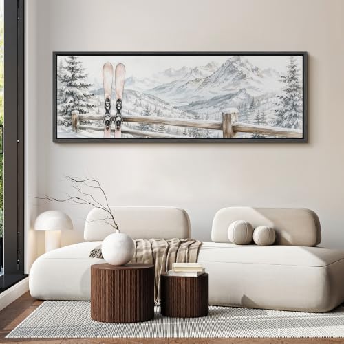 Image of MUDECOR Large Framed Canvas Print Wall Art Ski Mountain for Living Room