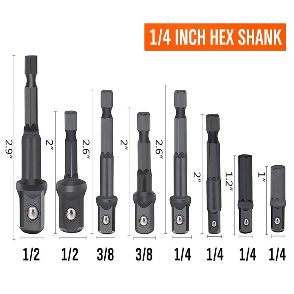 Zohino 8 Pcs Impact Grade Socket Adapters Set For Power Drill 4 PCS Impact Socket Adapter and Reducer Set