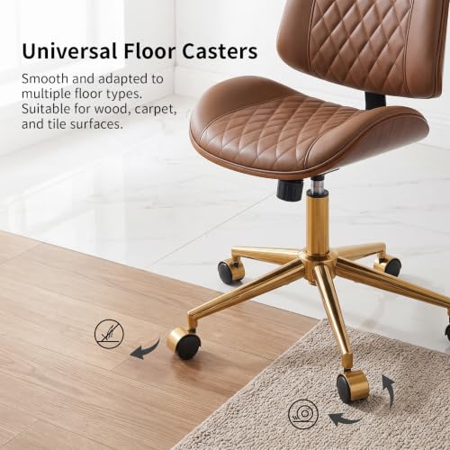 FervorFurn Armless Office Chair with Back, Mid Century Modern Walnut Style Desk Chair, No Arms Leather Computer Chair for Home Office, Vanity Chair, Seat-Rocking, Adjustable Height (Light Brown) - image 5